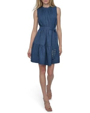 DKNY Tie Waist Dress - Blue