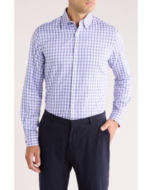 Duchamp Tailored Fit Check Print Dress Shirt - Blue