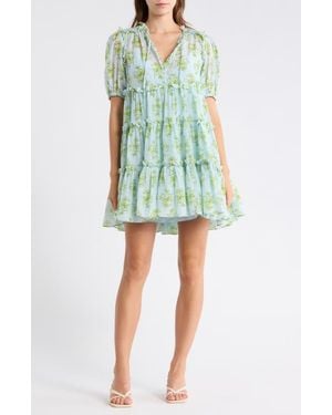 Cinq À Sept Papyrus Floral Madara Short Sleeve Minidress - Green