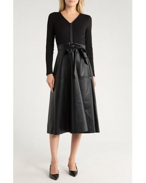 AREA STARS Thea Mixed Media Midi Dress - Black