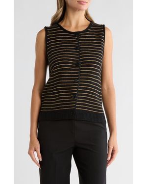Bobeau Stripe Button-Up Sweater Vest - Black