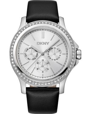 DKNY Crystal Bezel Leather Strap Watch, 38Mm - Gray