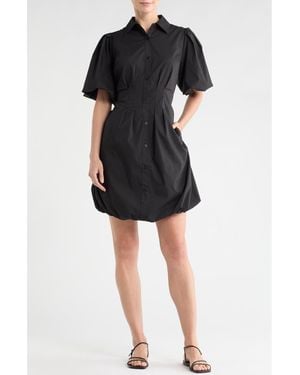 Love By Design Puff Sleeve Bubble Hem Shirtdress - Black