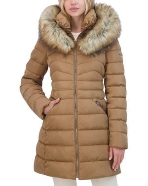 Laundry by Shelli Segal Faux Fur Trim Hooded Puffer Jacket - Brown