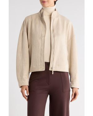 Max Studio Faux Suede Full Zip Jacket - Natural