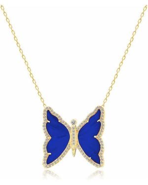 Gabi Rielle 14K Plate Sterling Lapis & Cz Butterfly Pendant Necklace - Blue