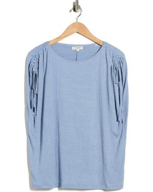 Max Studio Ruched Shoulder Crinkle Knit Top - Blue