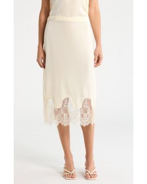 NSR Satin Lace Midi Skirt - Natural