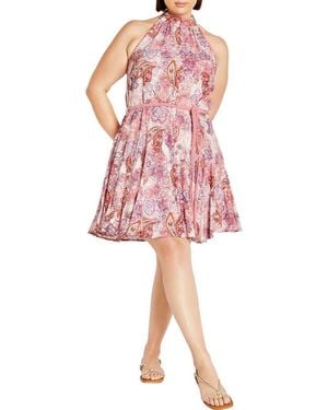 City Chic Beauty Sleeveless Tie Waist Dress - Pink