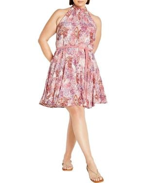 City Chic Beauty Sleeveless Tie Waist Dress - Pink