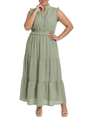 London Times Ruffle Trim Tiered Maxi Dress - Green