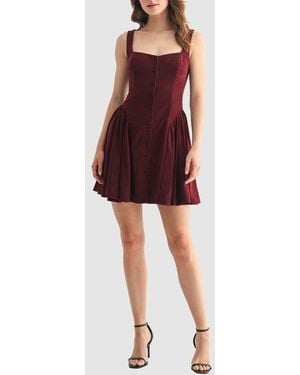 Lush Corduroy Button Flare Minidress - Red