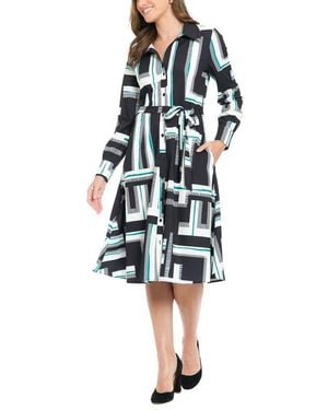 London Times Long Sleeve Shirtdress - Multicolor