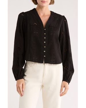 INDUSTRY REPUBLIC CLOTHING Button Front Eyelet Shirt - Black