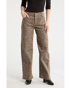 Democracy Leopard Print Wide Leg Jeans - Brown