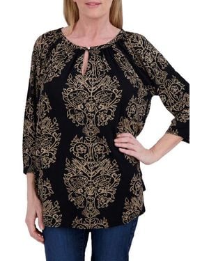 Lucky Brand Floral Raglan Sleeve Top - Black