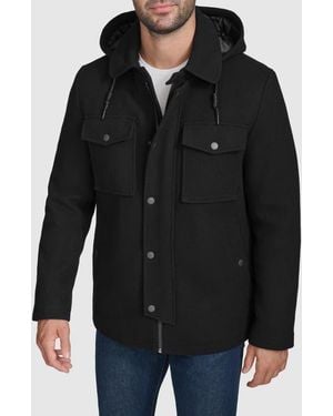 Cole Haan Wool Blend Hooded Field Jacket - Black