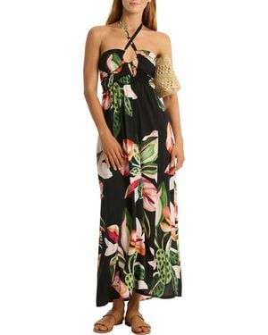 Sea Level Sundown Halter Bandeau Cover-Up Dress - Green