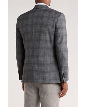 Duchamp Slim Fit Plaid Stretch Knit Blazer - Gray