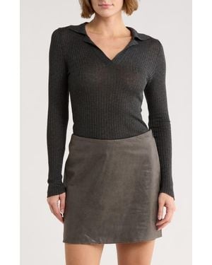 DL1961 Rib Long Sleeve Polo Sweater - Black