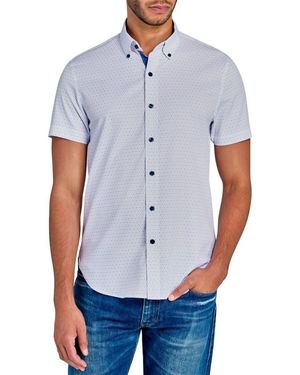 Con.struct Slim Fit Microdot Short Sleeve 4-Way Stretch Performance Button-Down Shirt - Blue