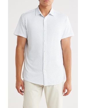 Kenneth Cole Short Sleeve Knit Button-Up Golf Shirt - White