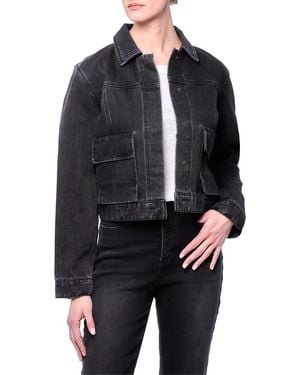 Nicole Miller Patch Pocket Crop Denim Jacket - Black