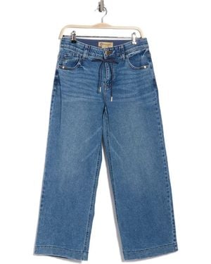 Democracy Drawstring Waist Crop Wide Leg Jeans - Blue