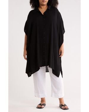 Boho Me Button Front Sharkbite Hem Cover-Up Tunic - Black