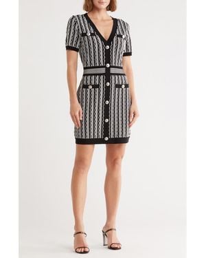 MILLY Scalloped Short Sleeve Sweater Dress - Black