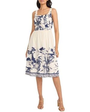 Maggy London Tropical Fit & Flare Midi Dress - White