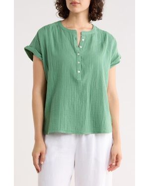 Caslon Cotton Gauze Henley Top - Green