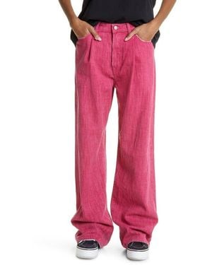 R13 Damon Pleated Wide Leg Jeans - Red