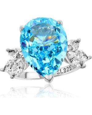 Suzy Levian Gala Pear Cut Cubic Zirconia Ring - Blue