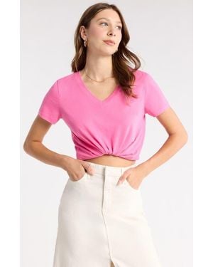 1901 V-Neck Cotton T-Shirt - Pink