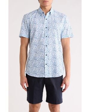 Con.struct Slim Fit Fish Floral Print Short Sleeve Button-Down Shirt - Blue