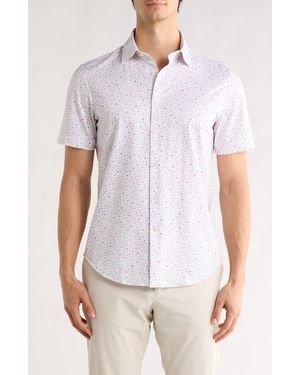 Bugatchi Miles Ooohcotton Floral Short Sleeve Button-Up Shirt - White