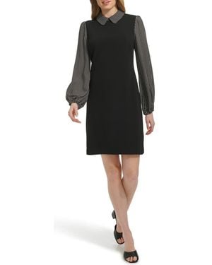 Tommy Hilfiger Polka Dot Long Sleeve Twofer Shift Dress - Black
