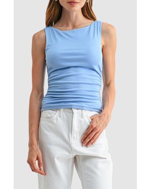 Lush Boat Neck Side Cinched Knit Tank - Blue