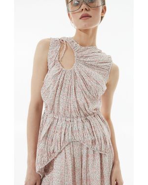 Tamar Keburia Floral-print Pleated Midi Dress - Brown