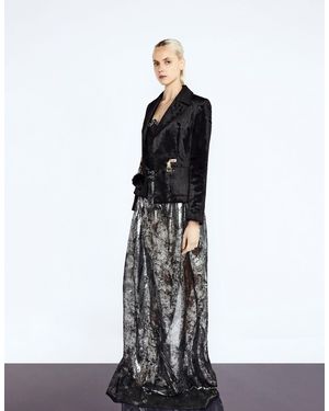 Vidi Blak Black Faux Mink Fitted Jacket With Gold Buckles - White