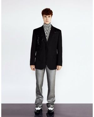 Vidi Blak Black Blazer With Asymmetric Hand Embroidery - White
