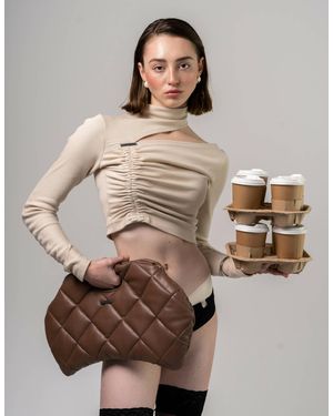 7/11 Seven Eleven Beige Draped Top - Brown
