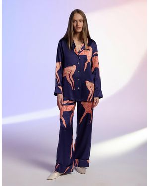 Piola Blue Natural Silk Pajamas | Red Cheetah Print