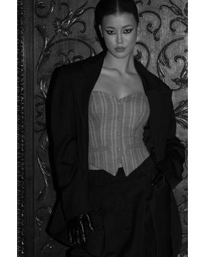 Vestiaire d'un Oiseau Libre Stripes Wool Corset - Black