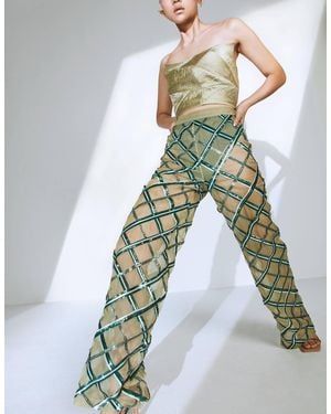 MANNATT GUPTA Embellished Sheer Pants In Pastel Olive Green
