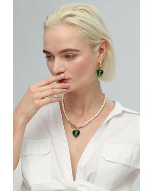 Classicharms Green Glaze Heart Pendant Necklace - Natural