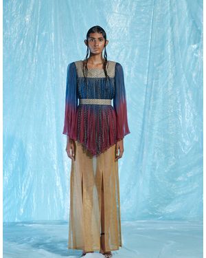 AKHL Lurex Column Skirt - Blue