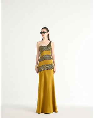 MANNATT GUPTA Metal Embellished One-shoulder Maxi In Gold - Metallic