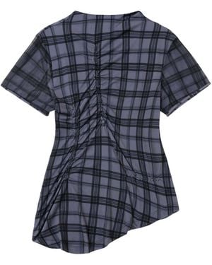 KIMZISU Plaid Smocking T-shirt - Blue